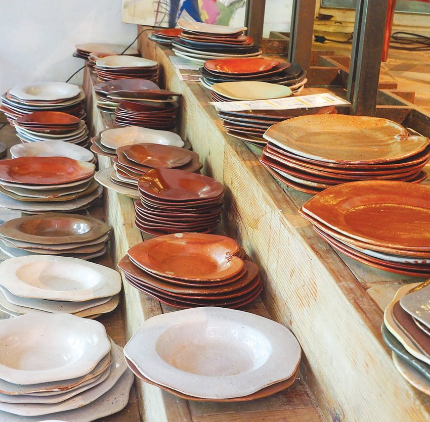 In Scarpa's gallery, she sells sets of heart plates in different sizes for different meal courses.
