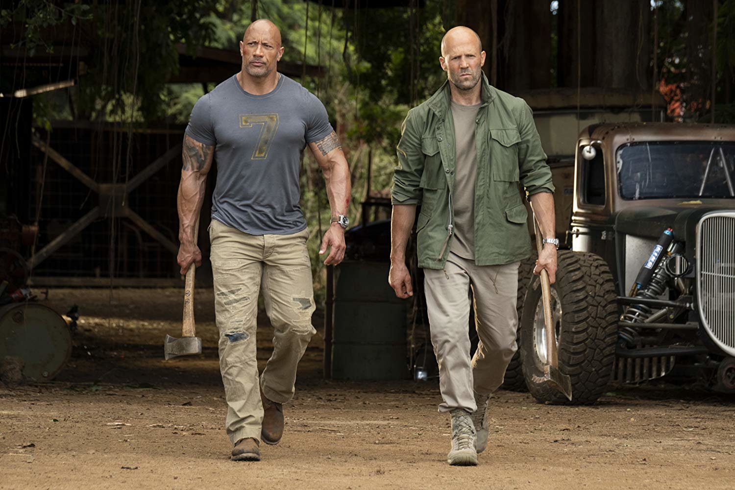 Jason Statham and Dwayne Johnson in 'Fast & Furious Presents: Hobbs & Shaw.'