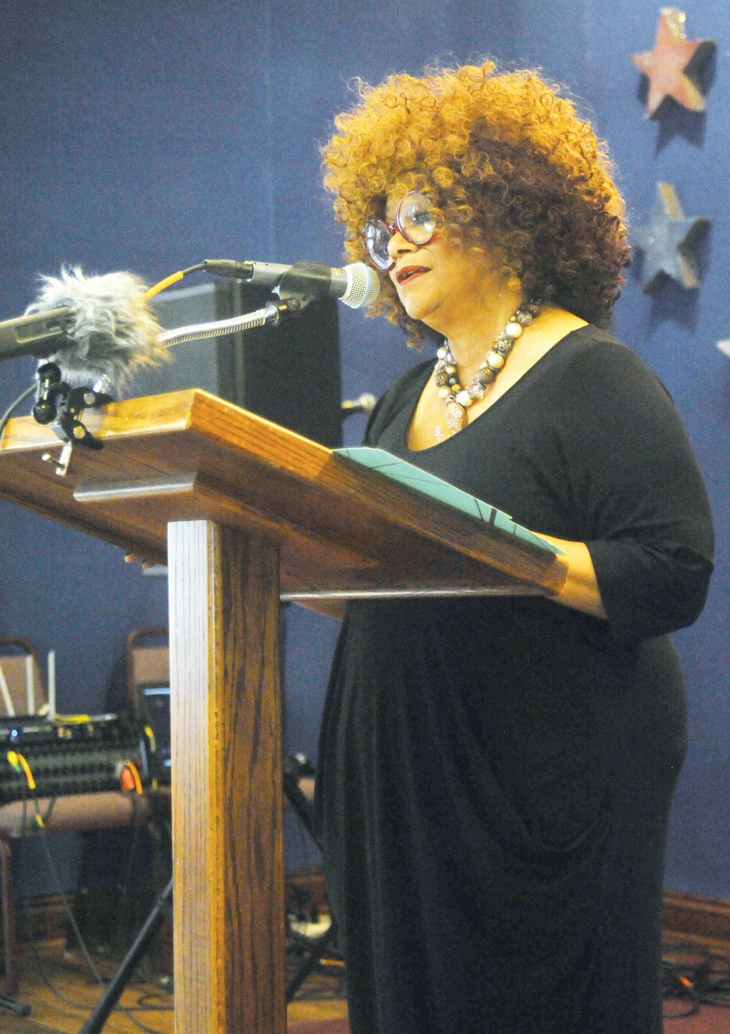 ‘Be available to the power of vulnerability,’ says Jaki Shelton Green, N.C.'s poet laureate. at the Western Chatham Senior Center in Siler City Saturday. Her message was that each of us has the power of a  unique voice in our individual story. ’Celebrate the power of your utterances—using your voice as a powerful tool. What are the crucial things in your story that we need now?’
