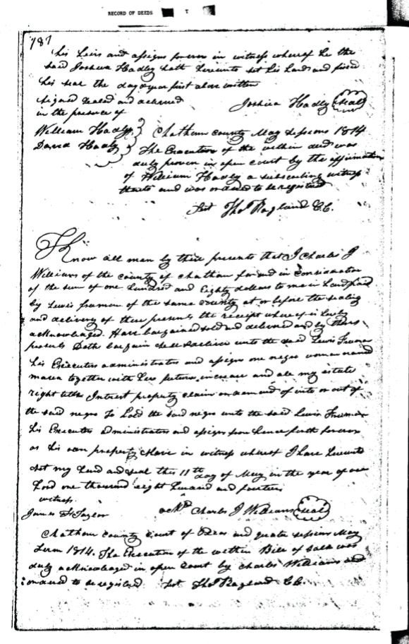 This is the copy of the purchase by Lewis Freeman of his wife, Maria, in 1814. It was not 'unheard of for black family members to be bought and kept as slaves by other family members in these years,' according to Henry Louis Gates Jr., the director of the Hutchins Center for African and African American Research at Harvard University.