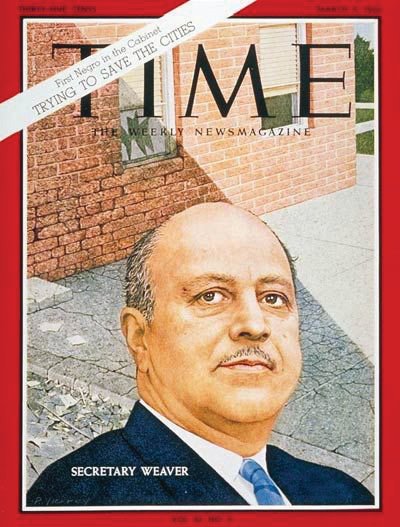 Time Magazine cover from March 4, 1966, profiling Robert C. Weaver, the first African American to serve in a President's cabinet. Weaver was the great-great-grandson of Lewis Freeman.