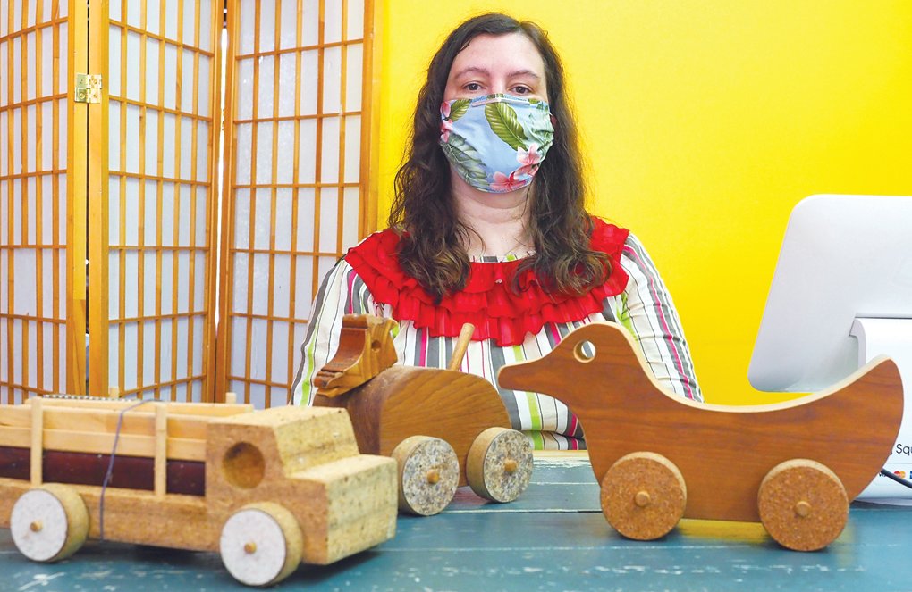 Samatha Birchard struck up a partnership with the late wood worker Ralph Evans, who created unique playthings like these for Pittsboro Toys.