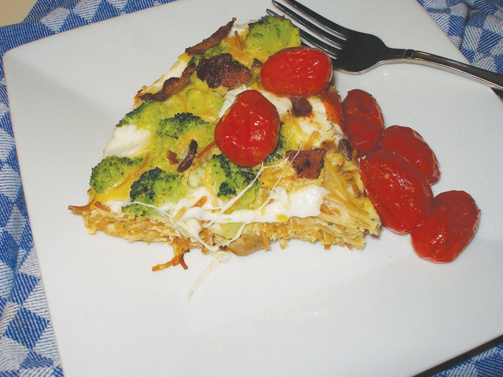A finished fideo frittata, ready to eat.
