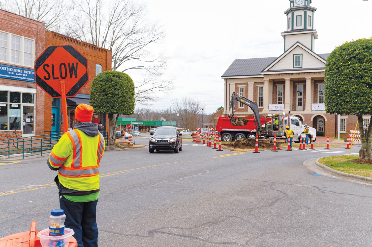 Work on the $2.48 million overhaul of Pittsboro's iconic traffic circle began Monday. Until the planned completion scheduled for October, drivers will face detours in the vicinity.