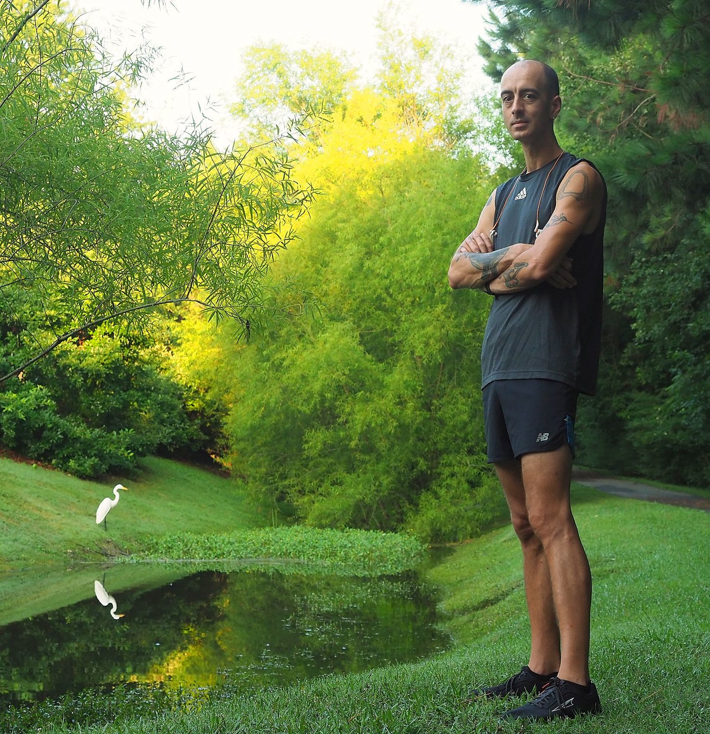 Pittsboro runner and chronic lymphocytic leukemia survivor Corbie Hill
poses near CCCC’s Pittsboro campus, where he begins most of his near-daily
running workouts. Hill’s leukemia reappeared in May