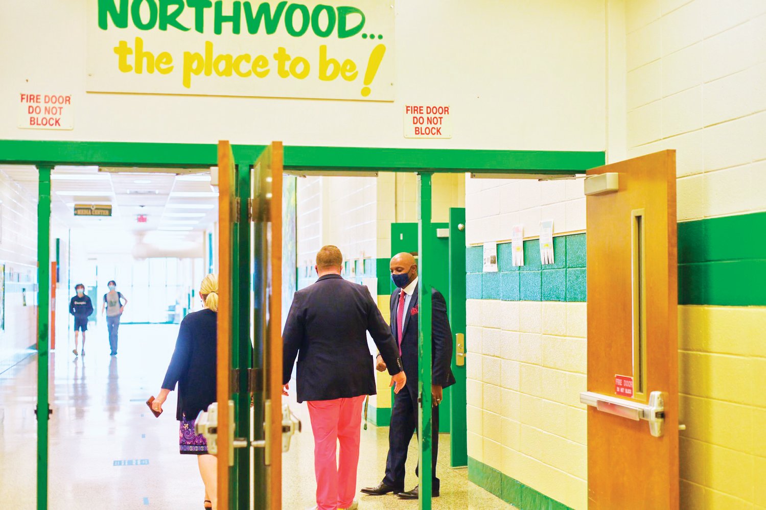 Jackson visited Northwood High School on Tuesday morning for the second day of school. CCS is requiring universal indoor masking at its campuses.