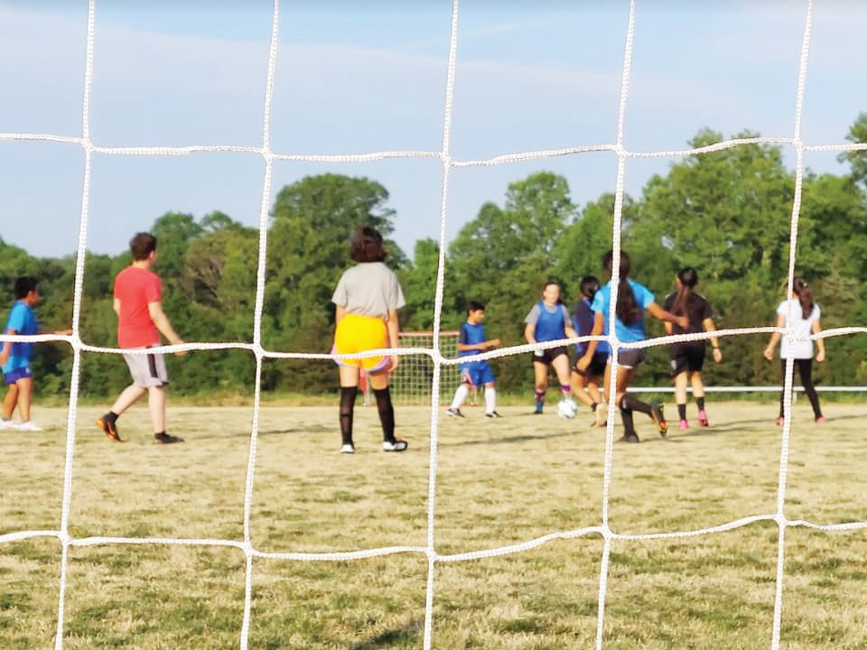 A behind-the-net view of the Siler City FC girls travel team tryouts in May.