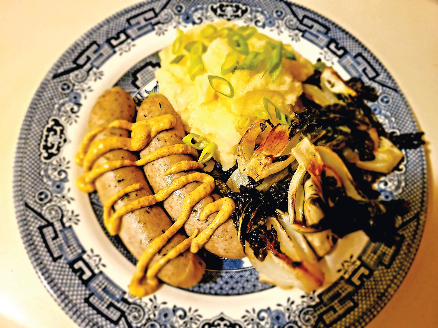 Bangers and mash — not a traditional American meal, but a tasty one nonetheless.