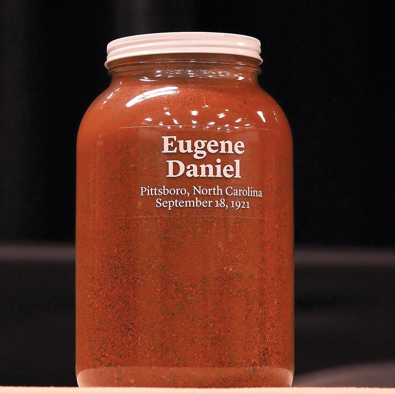 This jar of soil, from Eugene Daniel's lynching site, will go on display at the Equal Justice Initiative's Legacy Museum in Montgomery, Alabama.