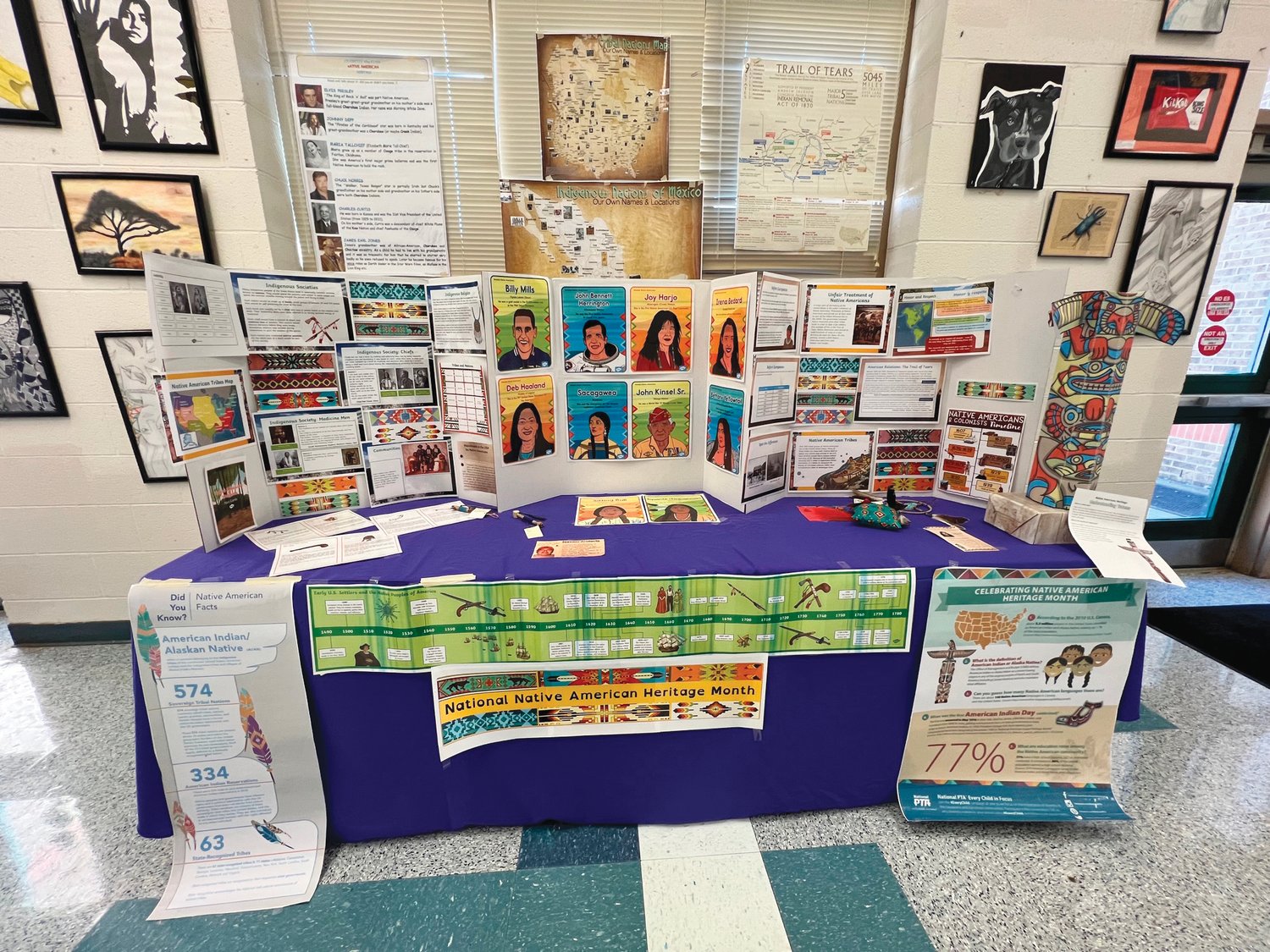 Informational display for Native American Heritage Month at Chatham Middle School.