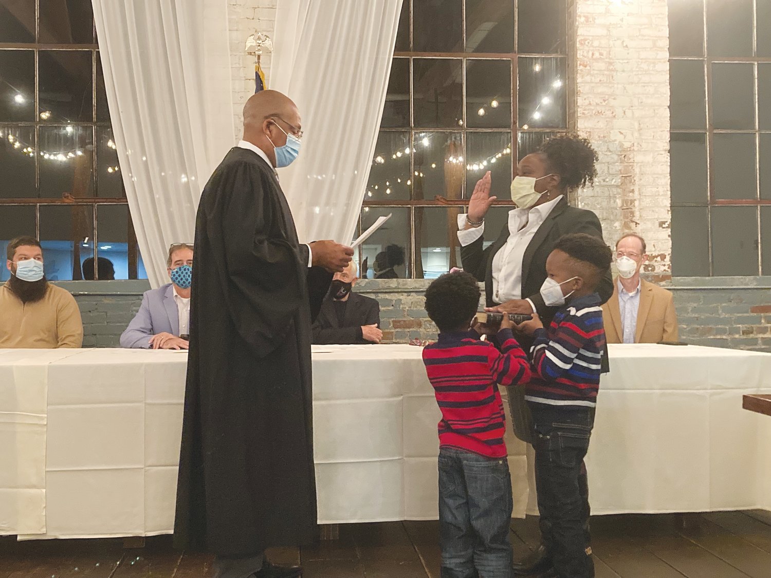 Pittsboro Commissioner and Mayor Pro Tem Pamela Baldwin was sworn into her fifth term on Monday by Judge Carl R. Fox.