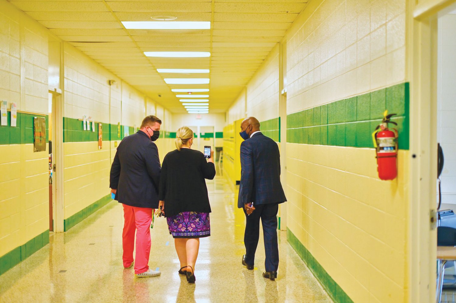 Superintendent Anthony Jackson (far right) visits Northwood High School as a part of his first week of school tour last August. Chatham County Schools saw significant absences from students and staff alike during January due to COVID cases and quarantines.