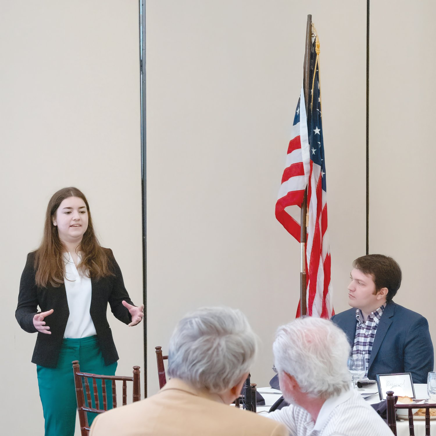 Lily Kate Witcher presents her winning oration at SAR Rumbaugh Oratory competition at Governors Club.