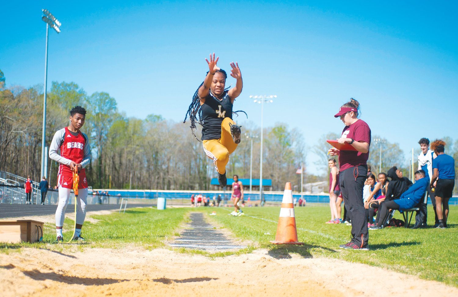 Jordan-Matthews sophomore Cassidy DeShazo competes in the women's long jump event at the Chatham County Invitational last Saturday. DeShazo placed second overall in the event.