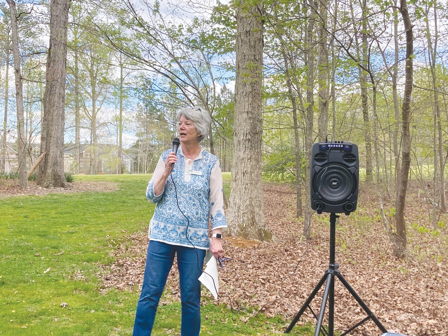 Pittsboro Mayor Cindy Perry gave a speech about the importance of trees during a tree-planting event on April 8.