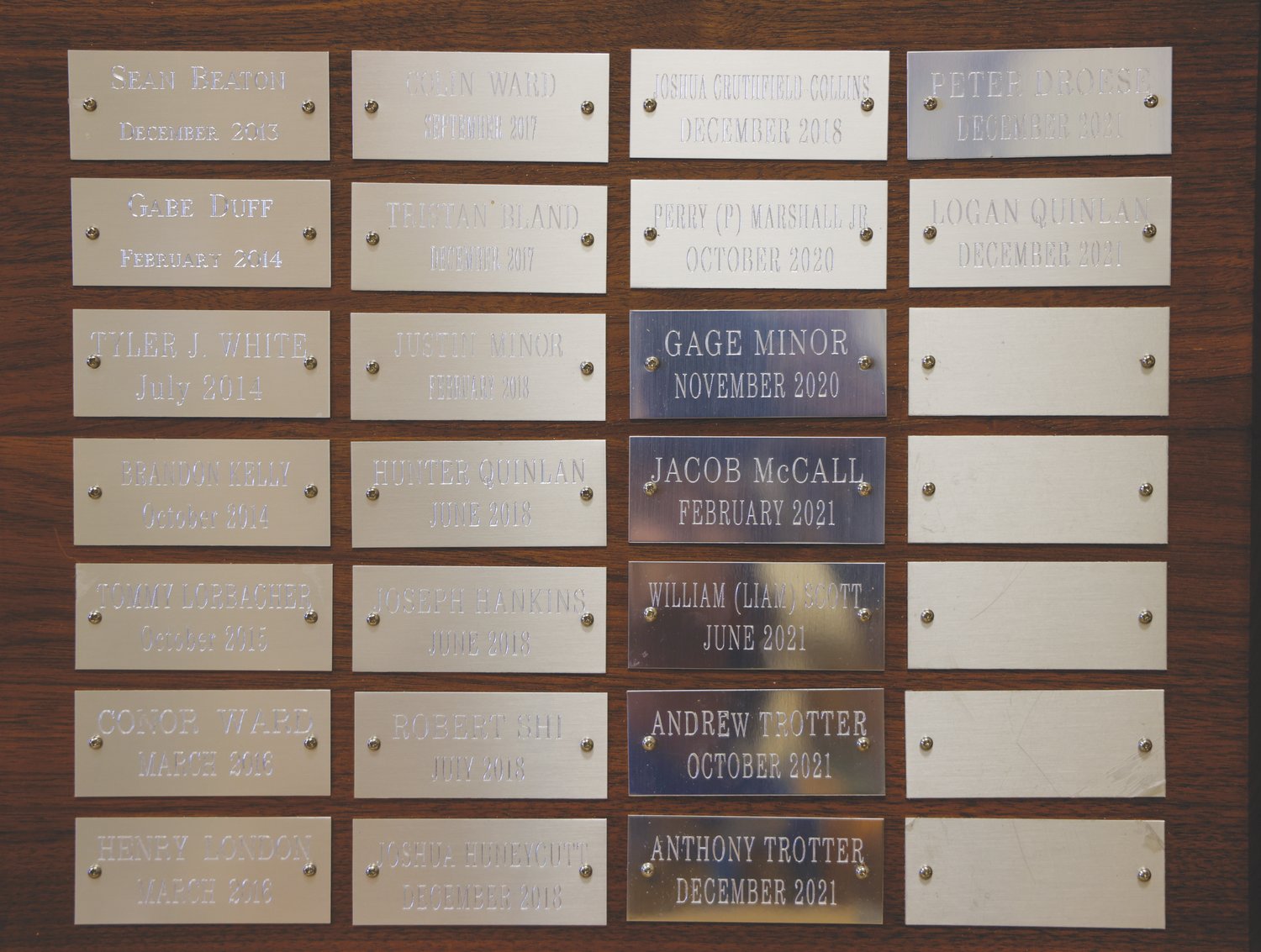 This plaque shows members of Troop 93 who have achieved the rank of Eagle Scout.