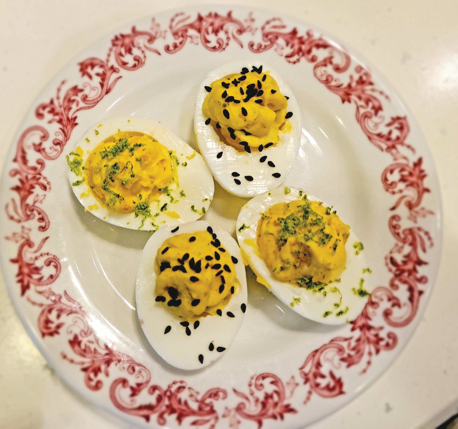 Two styles of deviled eggs.