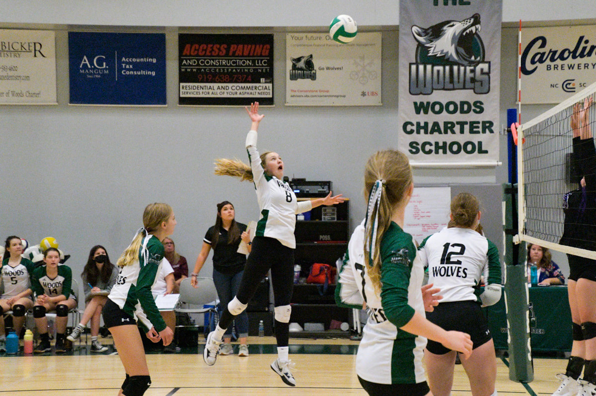 Woods Charter freshman Josephine Valgus (8) leads the Wolves in Kills (192) in her first season with the varsity team.